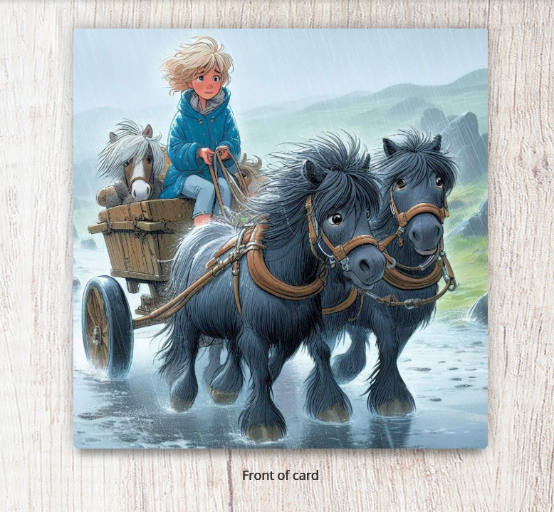 Black Shetlands across rainy moor Card