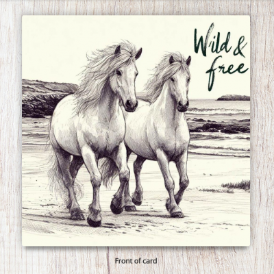 Wild & Free Ponies on Beach Card